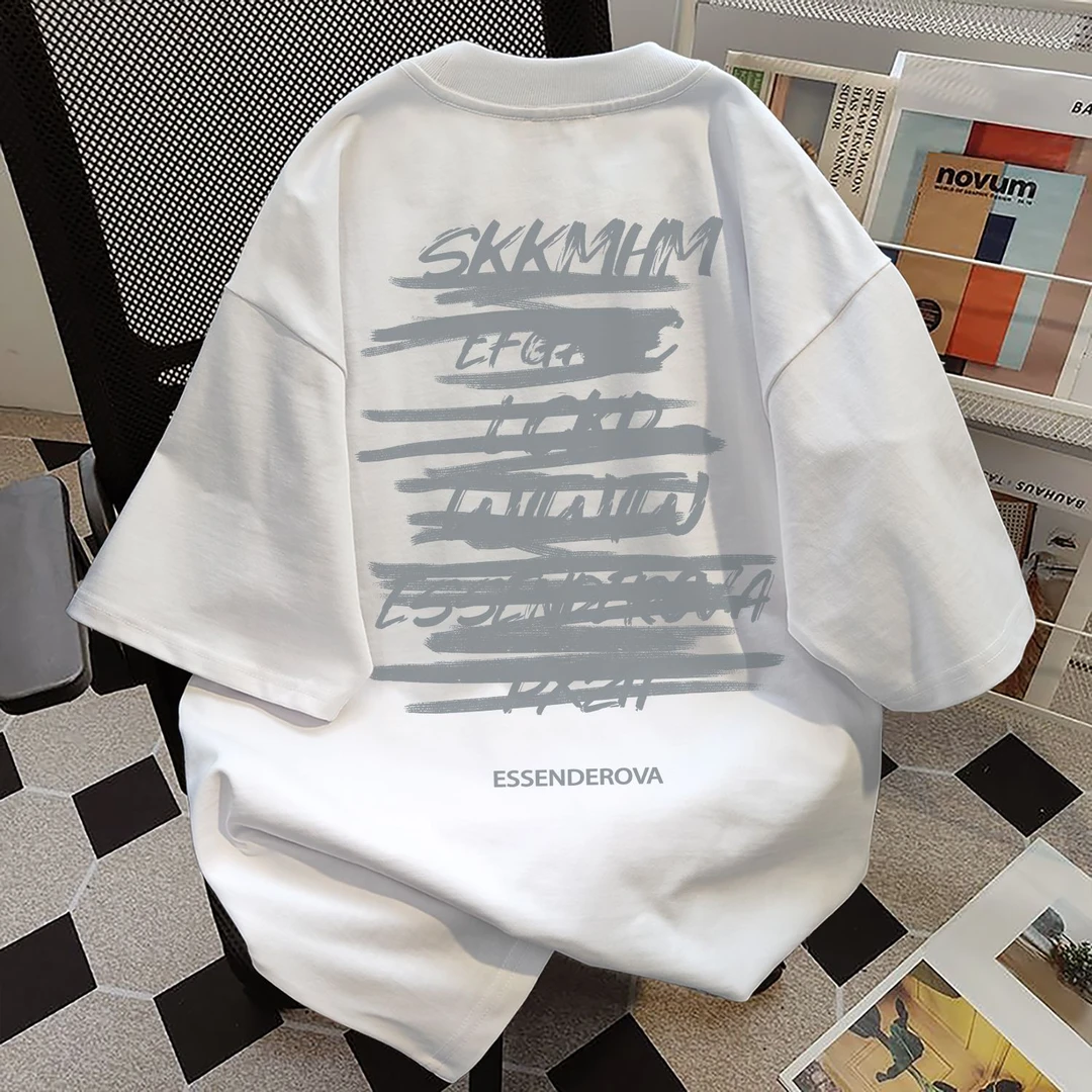 特大码300斤字母印花短袖t恤夏季新款宽松纯棉美式高街设计感上衣