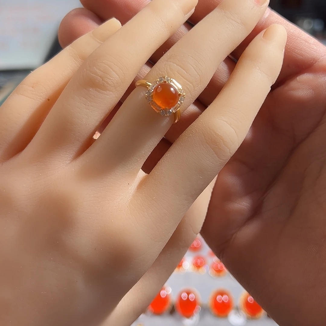 南红玛瑙银S925镶嵌戒指