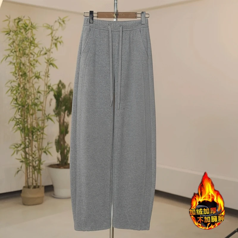 【认准正版】秋冬新款加绒加厚时尚百搭高腰休闲裤女装绵羊毛