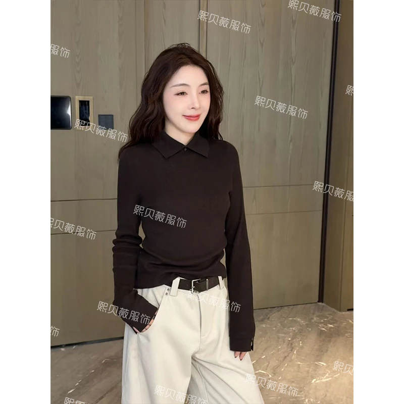 熙贝薇5 欧货立翻领羊毛针织衫秋冬新款两粒扣宽松打底 G5560