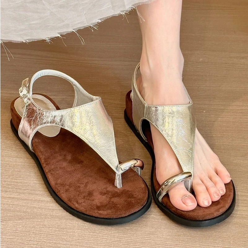 ALGF-559-2法式高级感圆头套趾一字带厚底凉鞋女2025夏季人字凉鞋