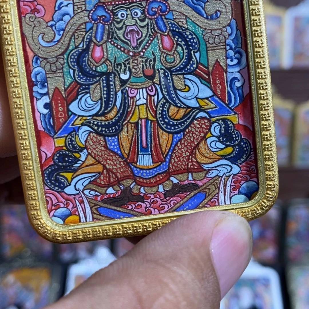吊坠扎基拉姆，《热贡唐卡，铅笔底稿，真金真矿绘制》假一罚四