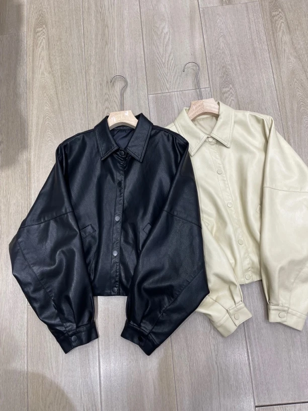 【大欣家】66237「翻领蝙蝠袖」纹理款皮衣