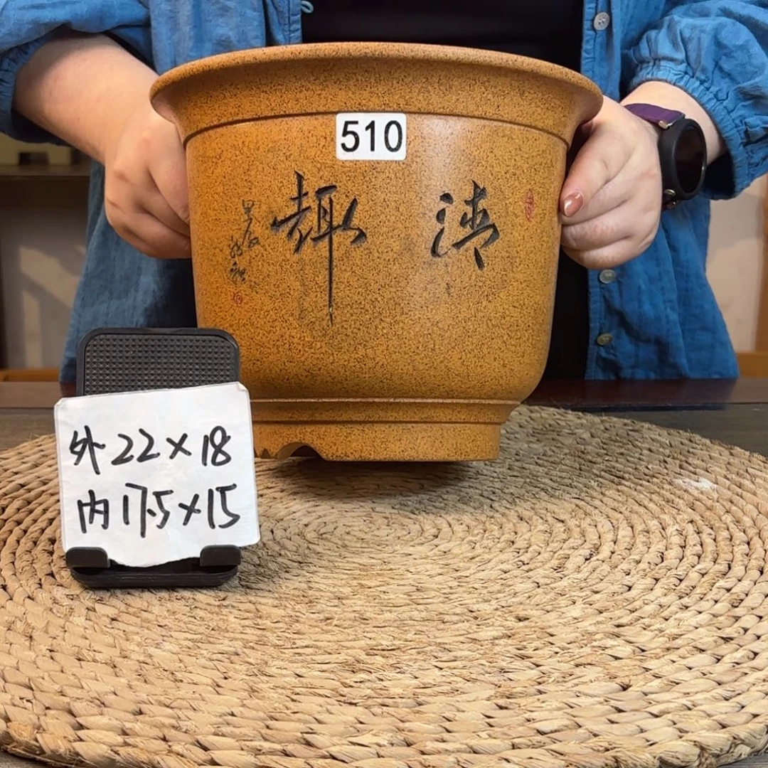 花盆紫砂  柴烧清趣刻绘金钟510