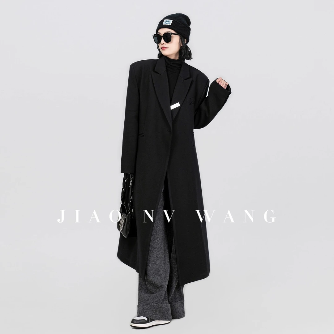 休闲西装外套女中长款秋季新款气质时尚高级感加厚西服大衣