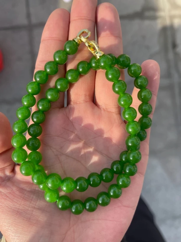 新疆山料辣菠菜绿手串卡8妈妈链 高端大气上档次