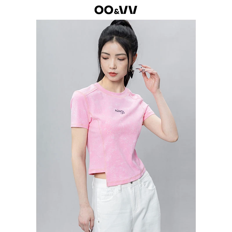 OO&VV简约休闲街头风圆领t恤正肩上衣女款印花修身时尚夏季insT恤