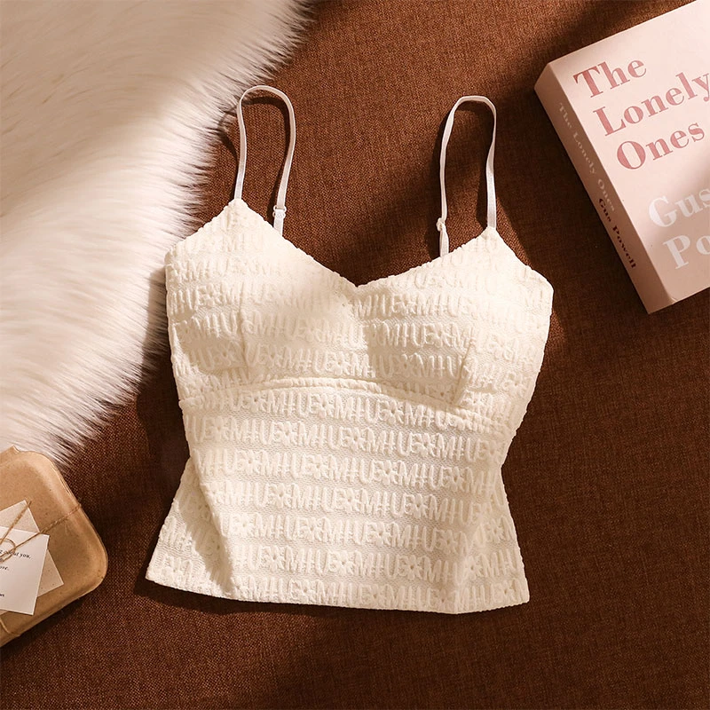 法式字母提花吊带背心女秋冬内搭文胸美背一体修身无袖抹胸上衣