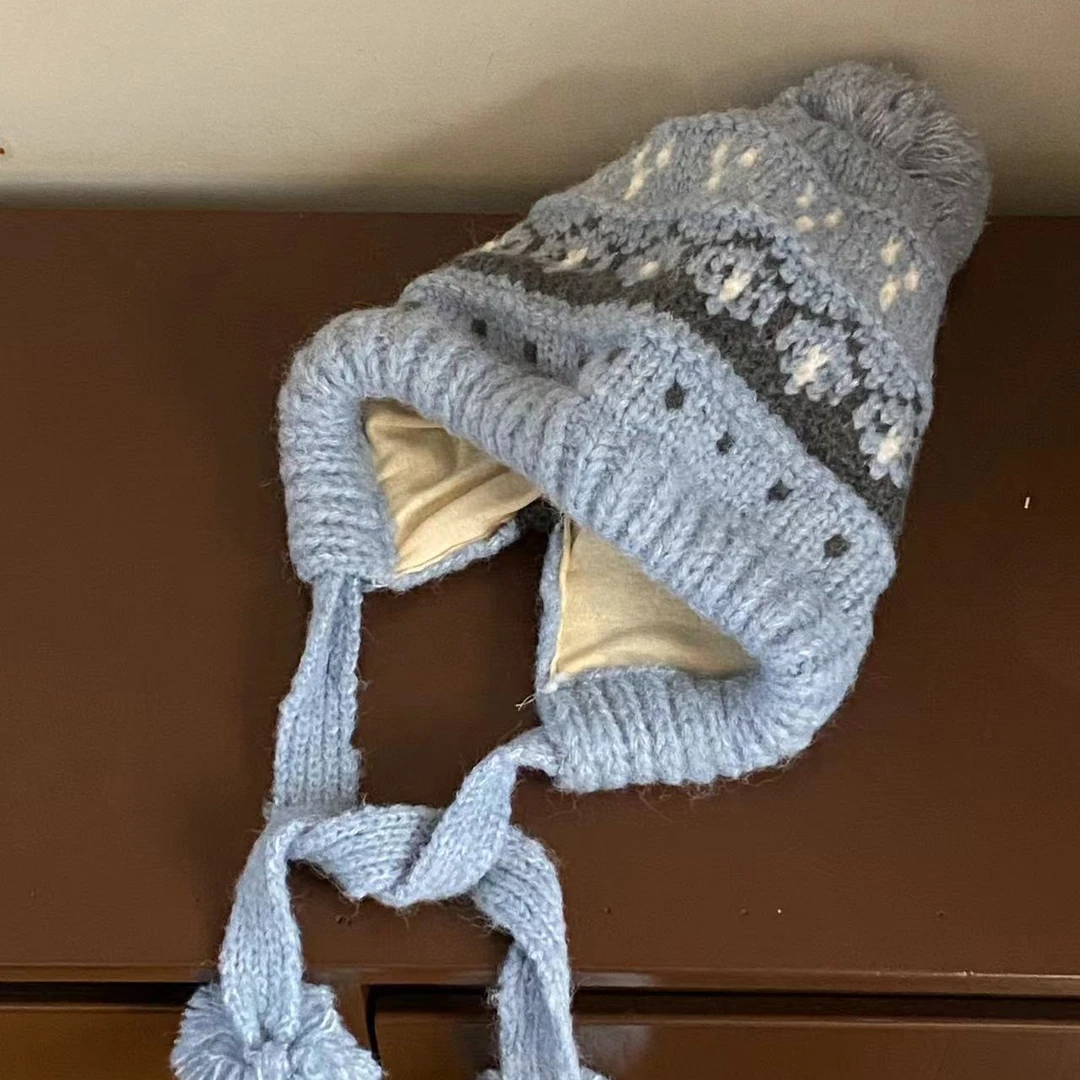 子田推荐-儿童格陵兰蓝灰色针织护耳帽