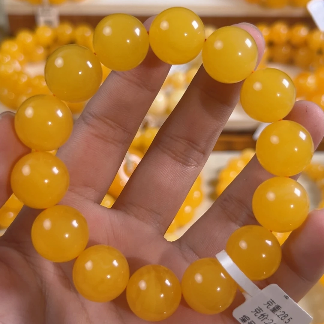 琥珀未镶嵌手链28.5g焦皮同料圆珠15mm ting