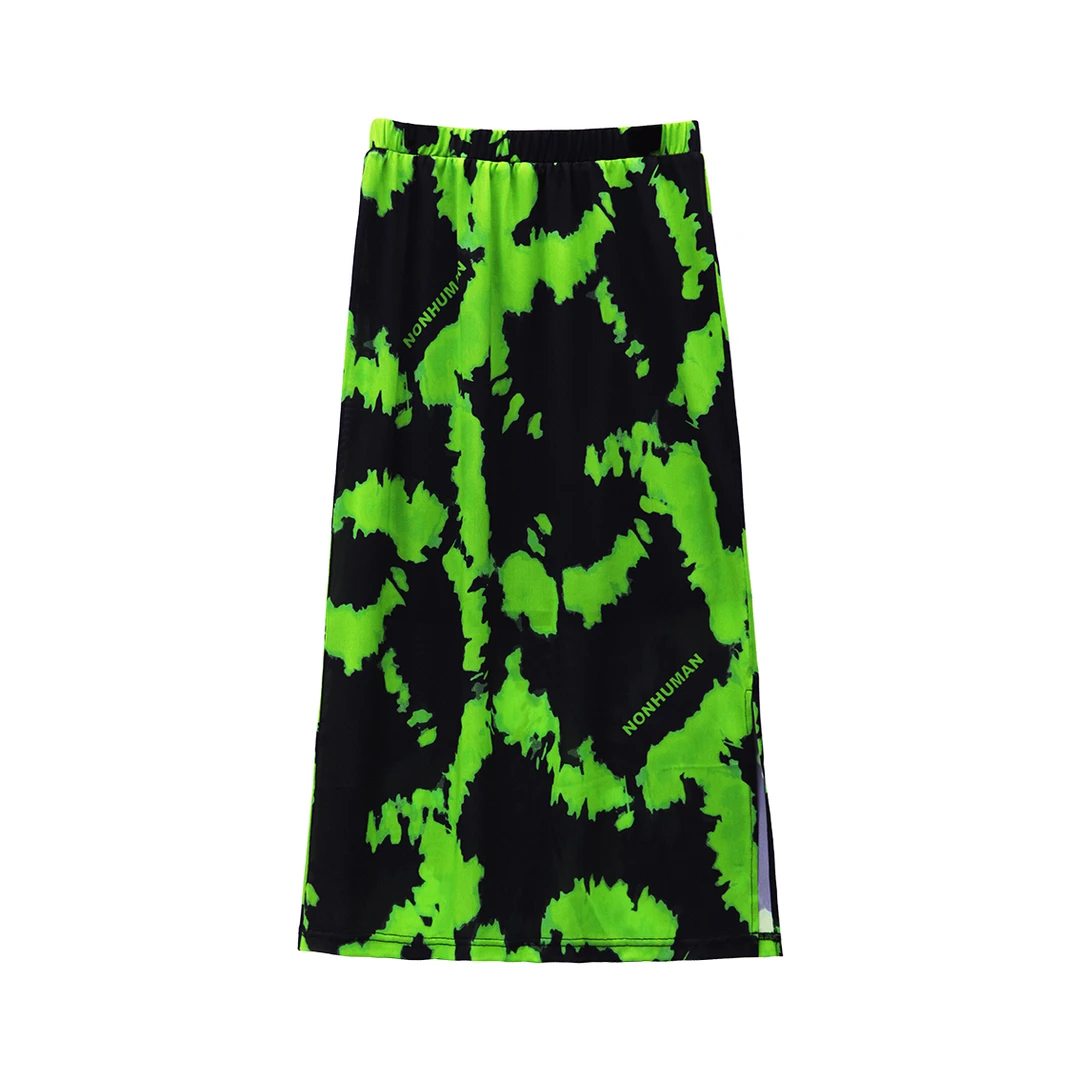 NONHUMAN纹理撞色印花松紧腰半裙气质百搭显瘦裙子半身裙