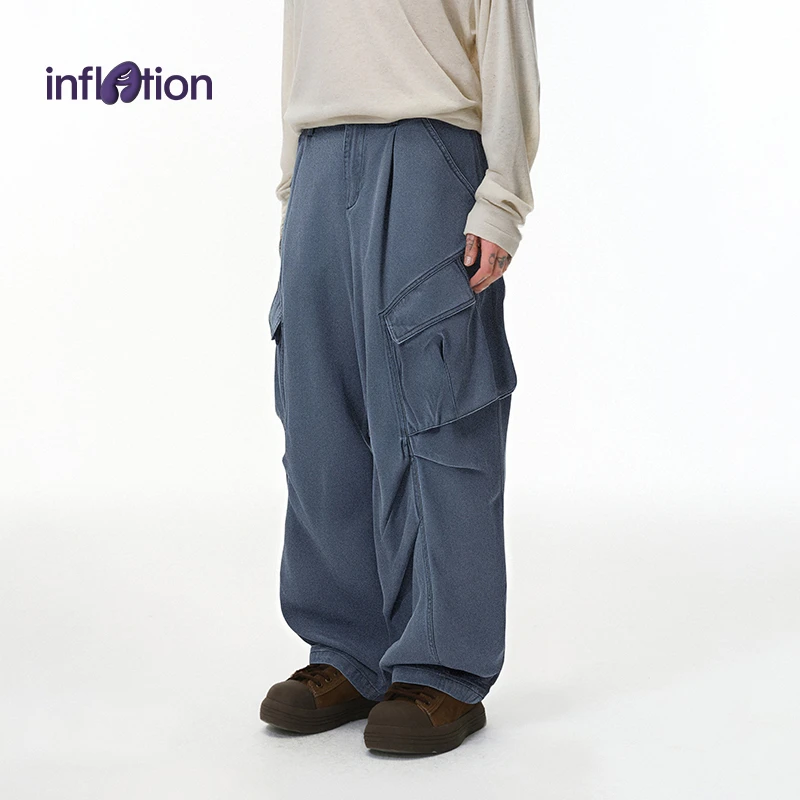 膨胀潮牌|大口袋褶皱工装阔腿裤25秋季新品美式机能户外休闲长裤