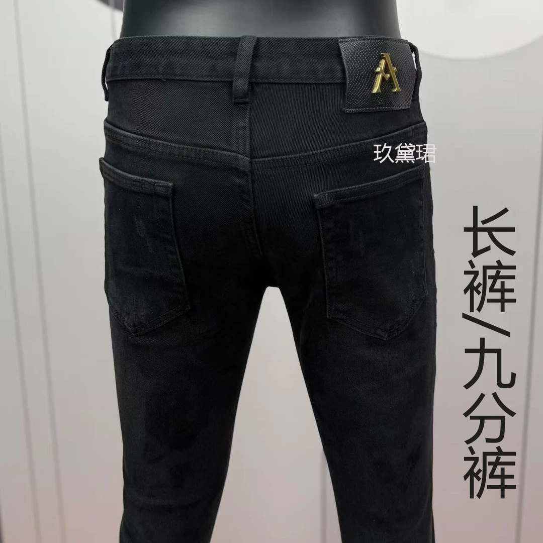 长裤/九分可选秋冬厚款男士牛仔裤7711 弹力修身中腰百搭黑色裤子