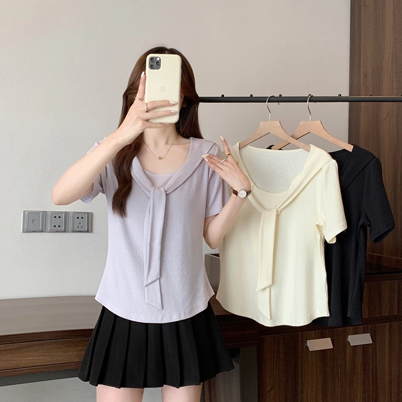 2025夏装新款胖mm大码女简约休闲圆领披肩宽松显瘦短袖T恤A0811