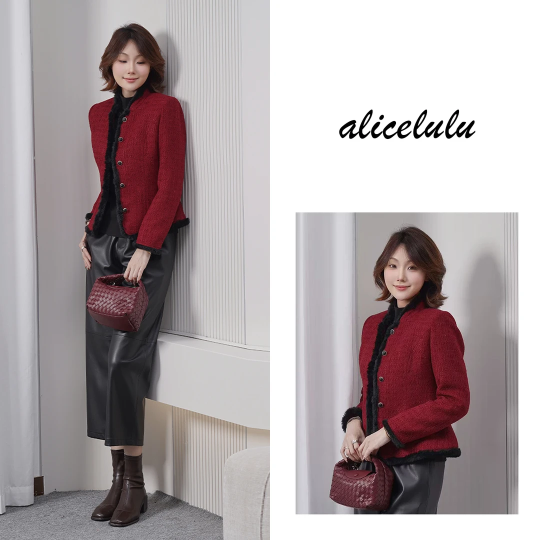 2alicelulu 烟火年年.小香风毛毛拼接短外套 精致圆扣 S2145497L