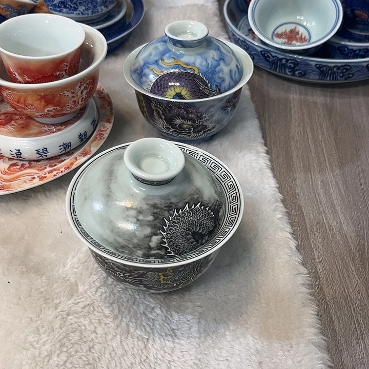 殊***胜水墨腾龙盖碗特价