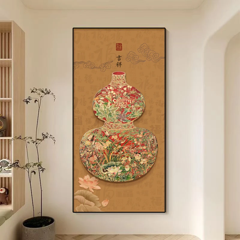 福字玄关装饰画中古玄关百福图挂画入户壁画走廊客厅正对门玄关画