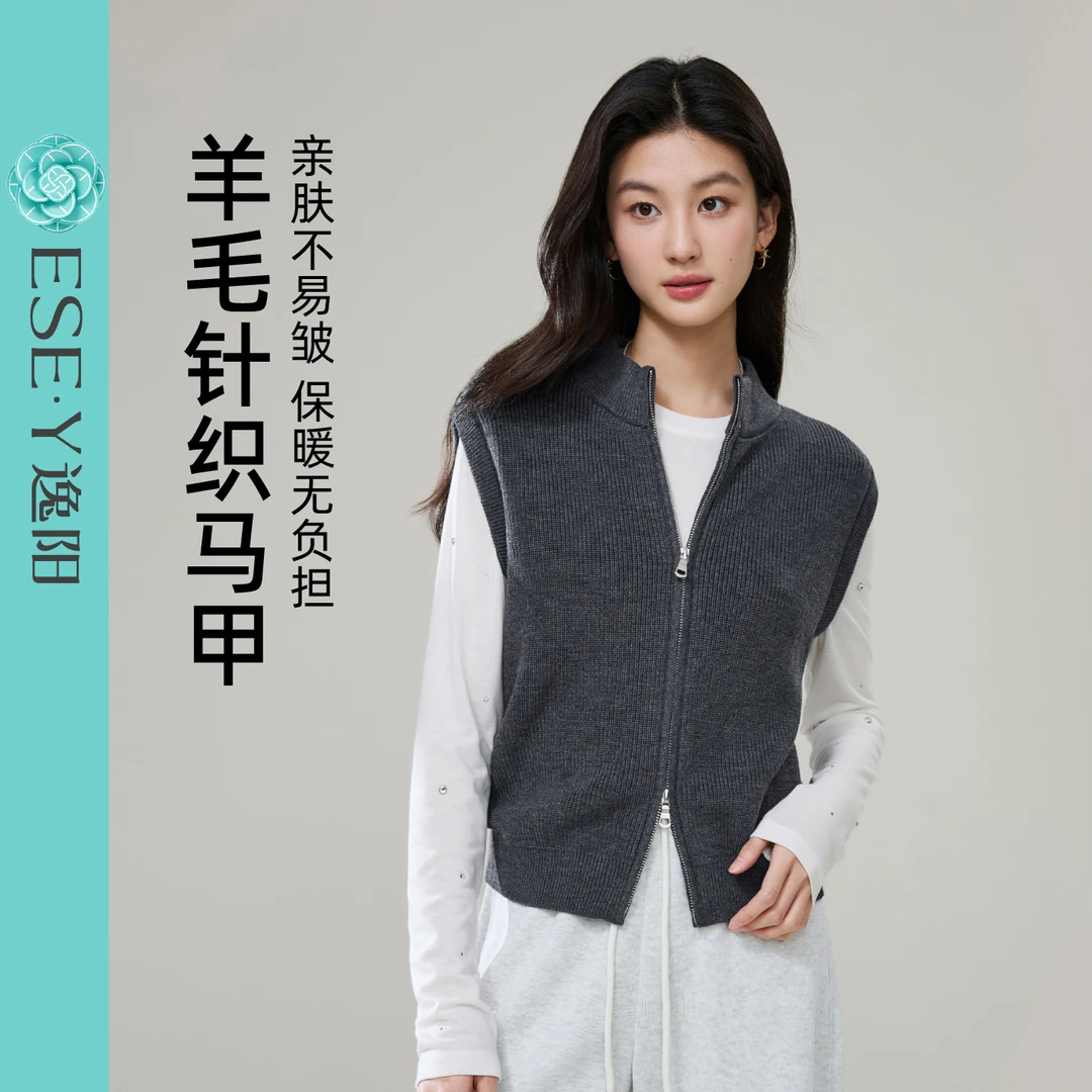 逸阳羊毛针织马甲女2025秋冬宽松百搭无袖背心毛衣外穿打底叠穿