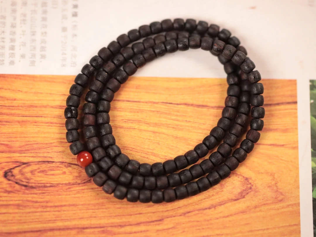缅甸小叶降真香4x5x108颗直切多圈【南红顶珠】木带宝手串