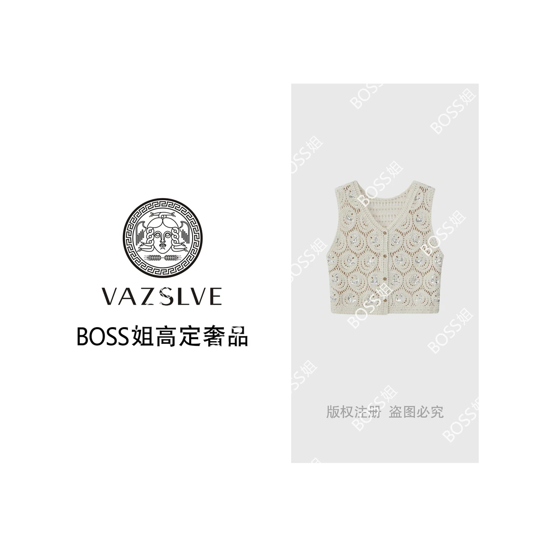 VAZSLVE/原创设计 亮片点缀钩花复古纽扣设计无袖马甲msl270