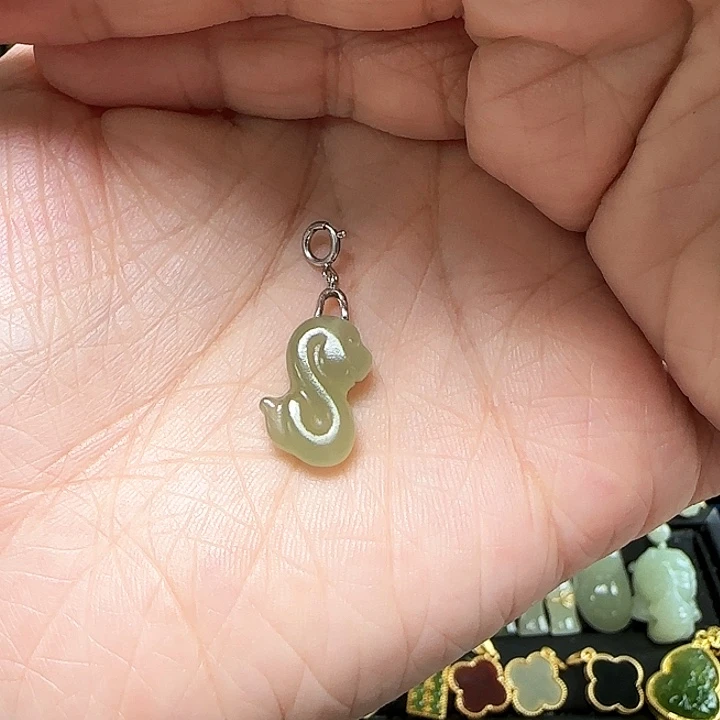 和田玉银S925镶嵌吊坠(不含链)