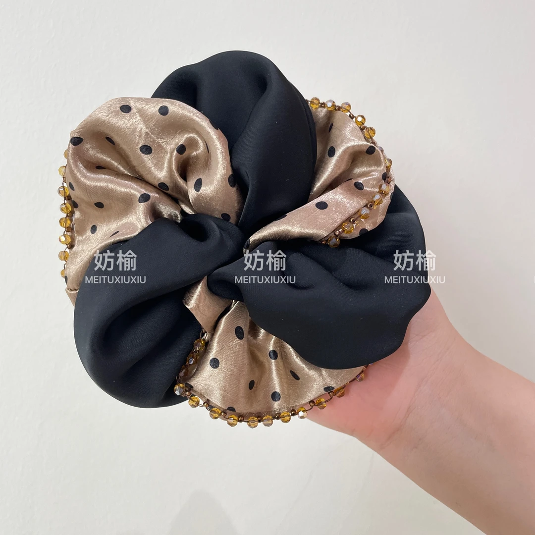 莫比乌斯秋冬波点撞色大肠发圈女后脑勺韩系氛围感丸子头发绳手工