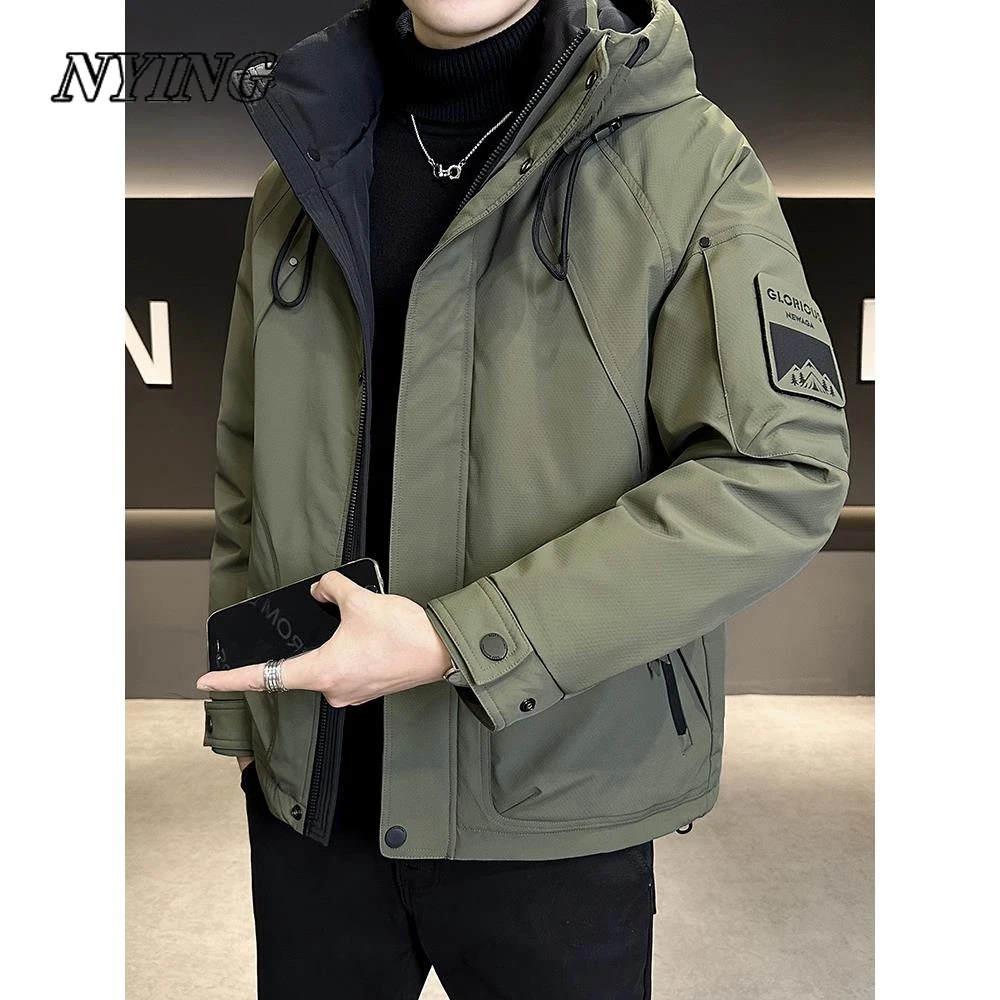 NYING连帽免烫外穿羽绒服男士帅气上衣防风宽松2025新款短款韩版