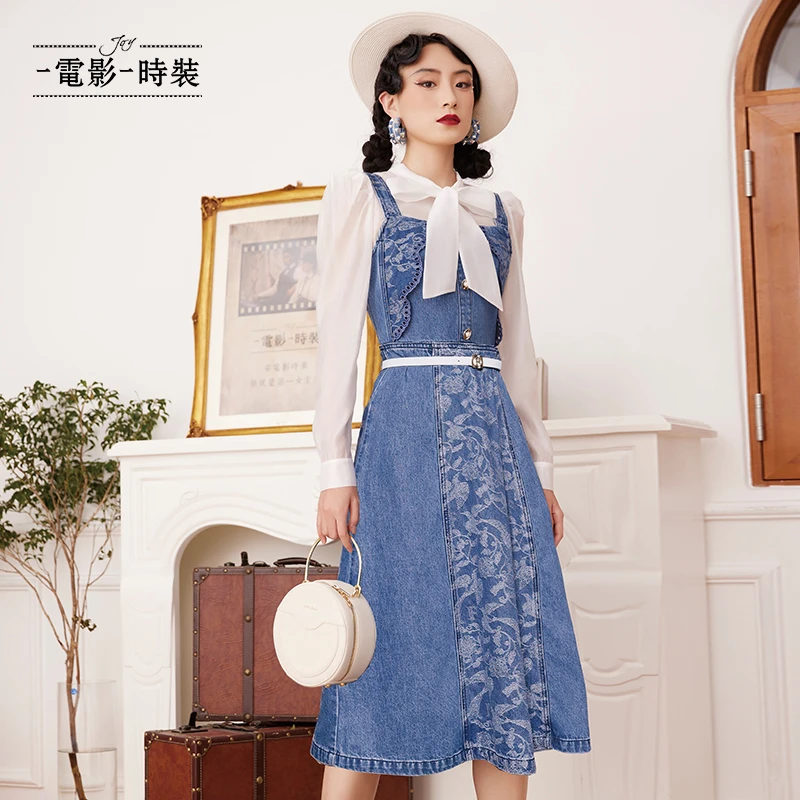 电影时装春季门店新款背带牛仔套装连衣裙（不含腰带）FEFL113620