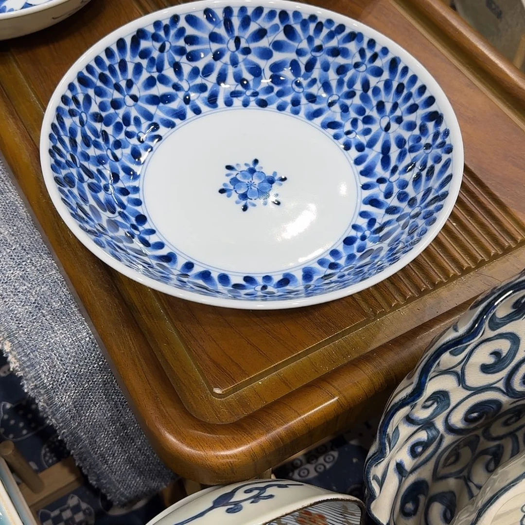 静***。瓷蓝凛堂釉下彩深盘一只装特价