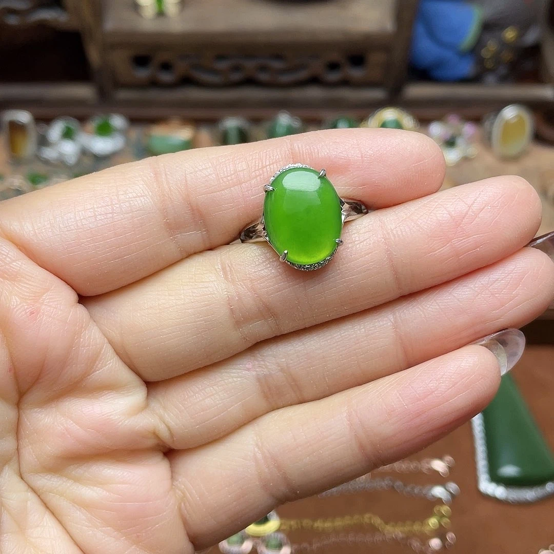 和田玉（碧玉）银S925镶嵌吊坠(赠链)戒指
