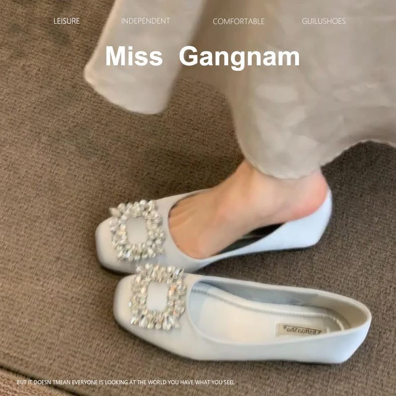 羊皮版！法式晚晚水钻瓢鞋软底女鞋子秋款浅口鞋仙女鞋一脚蹬单鞋