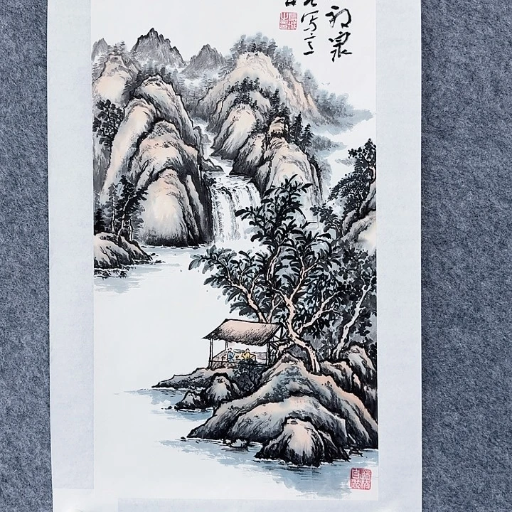 国画倚山听泉山水画2平尺