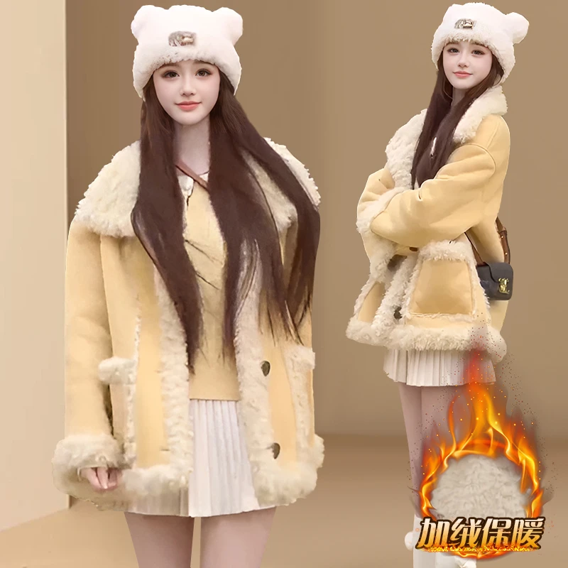 妈妈装加绒加厚毛毛外套女冬季新款皮毛一体双面穿保暖高级感大衣