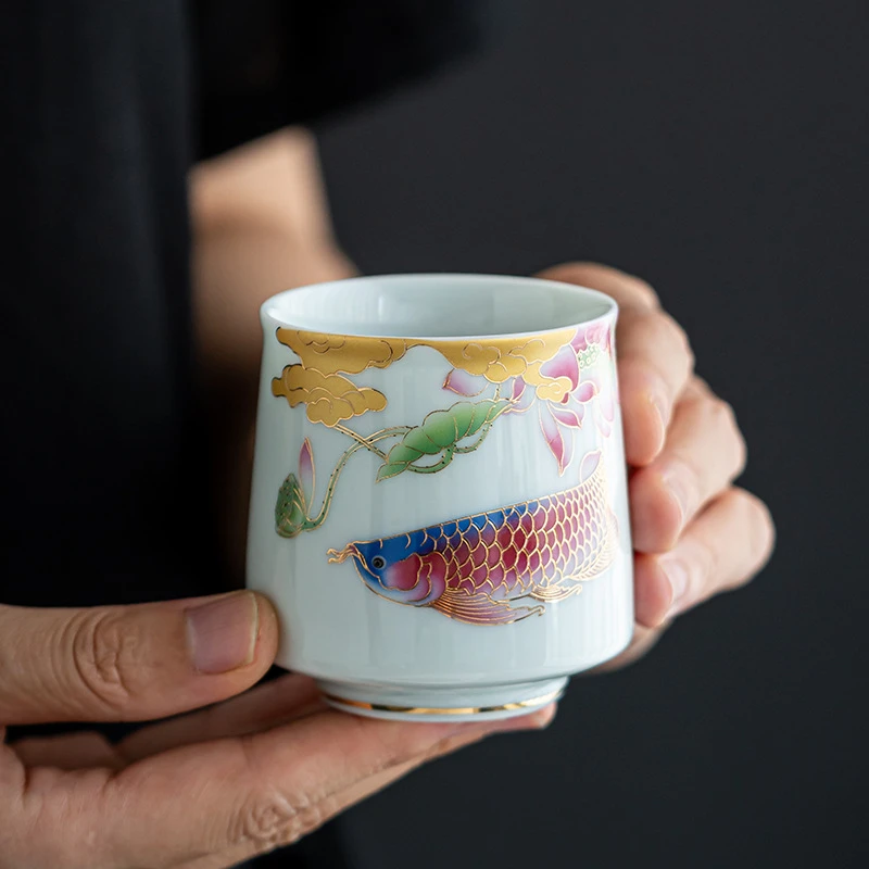 羊脂玉影青祥龙献瑞堆料大号主人杯陶瓷茶具茶杯单杯带证书