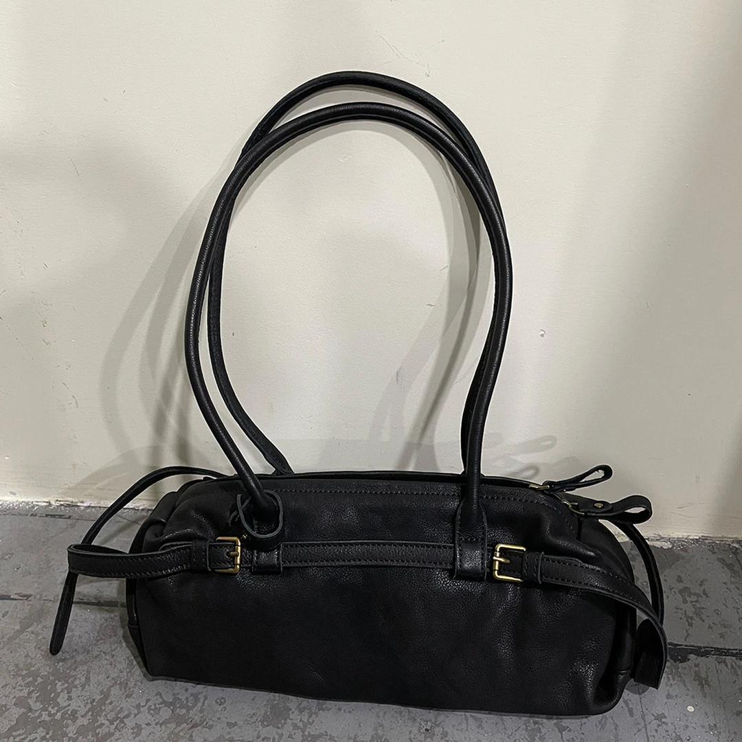 25夏款复古个性斜挎百搭小众设计手提单肩牛皮托特法棍包#459