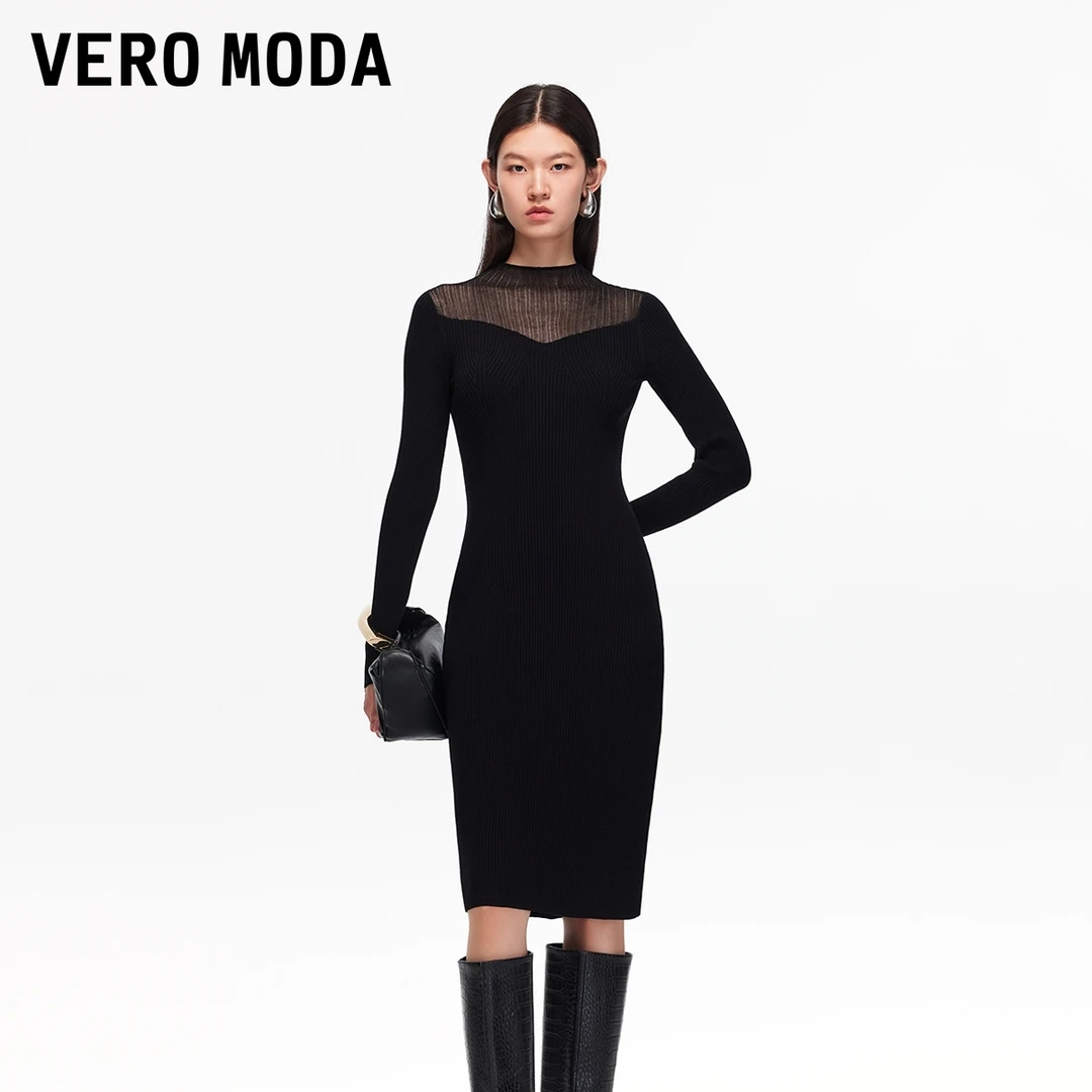 VeroModa连衣裙秋季新款收腰修身千金清冷感贵系衣服显瘦气质针织