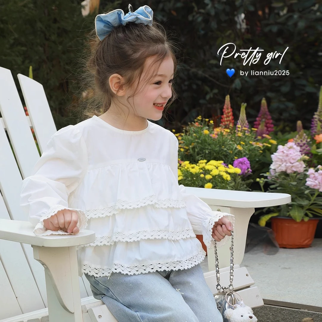 藏不住的美貌~妥妥的C位千金高级法式精致蕾丝娃娃衫爱上靓妞女童