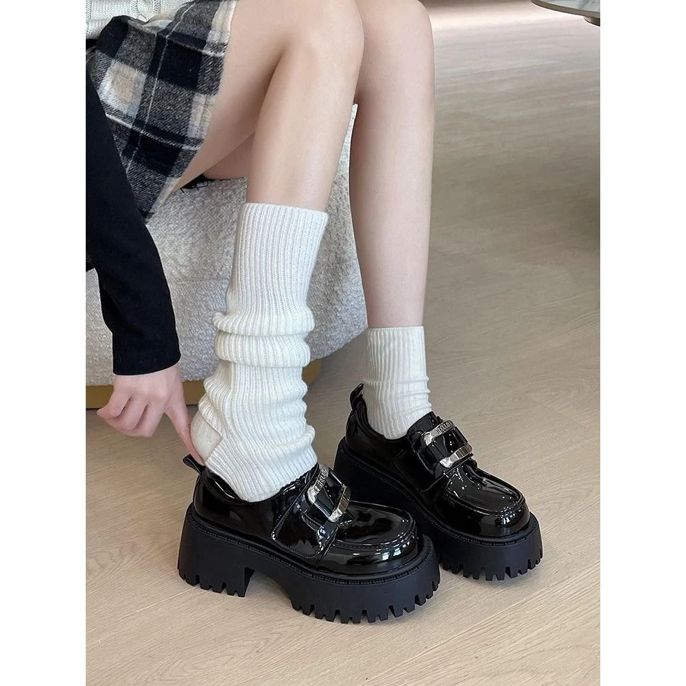 （多多鞋服A2）法式赫本风小皮鞋女配裙子黑色玛丽珍厚底乐福鞋