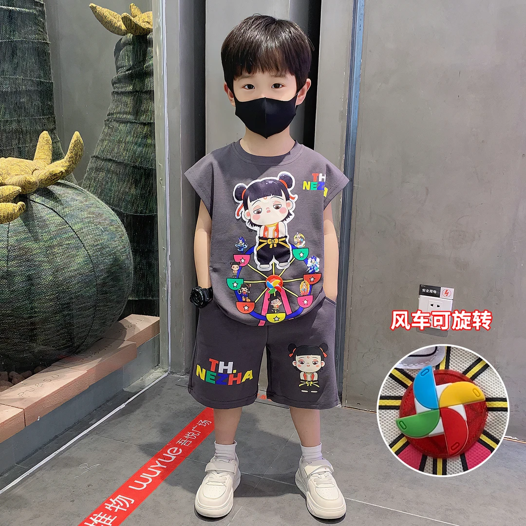 哪吒儿童服装男童夏套装2025新款痞帅潮流小男孩宝宝夏装无袖衣服