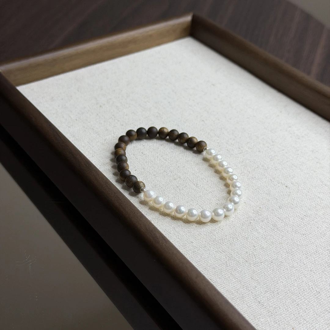 【十四行诗】正圆无核精品珍珠配绿奇楠手串中式美学老钱风L1376