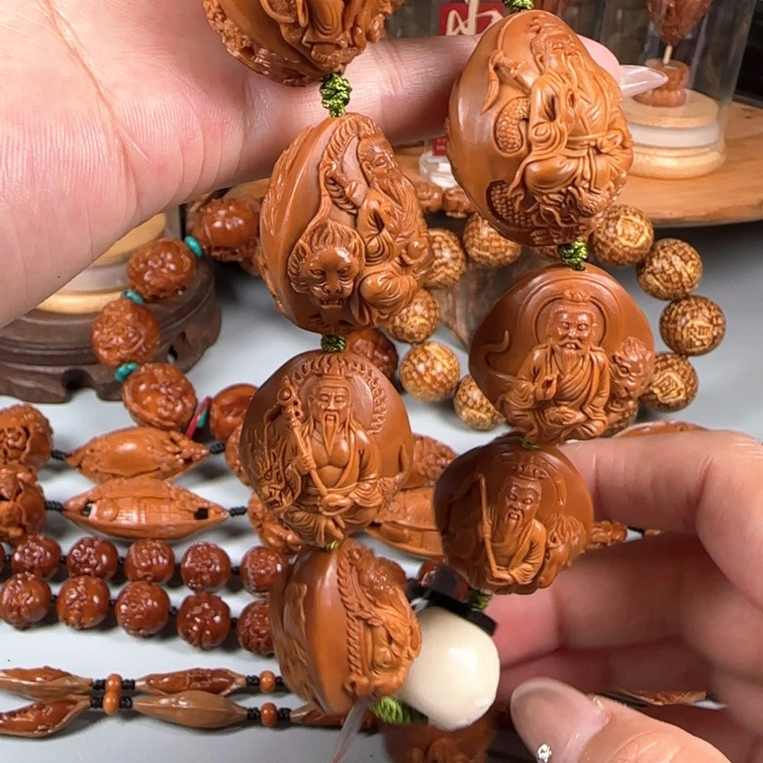 手串/手链橄榄核宽2.5梅林红核双面浮雕风景十二金仙