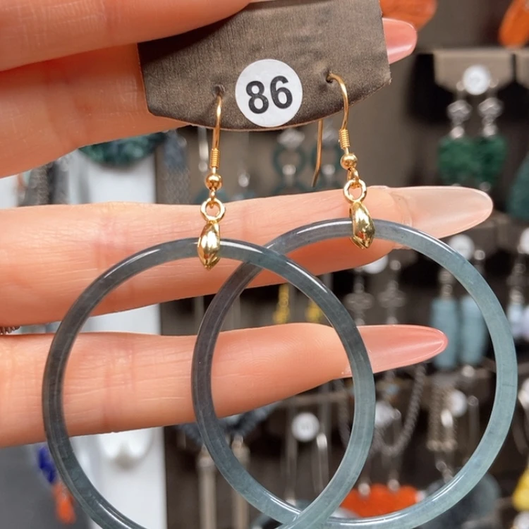 【闪购商品】翡翠耳饰银S925镀金镶嵌