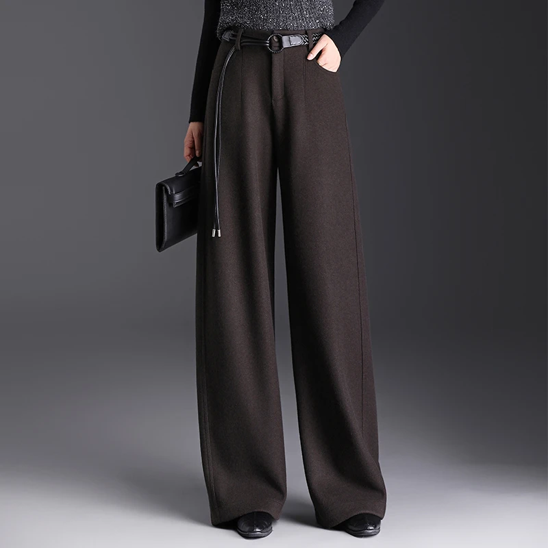 专柜正品2025冬季新款羊毛休闲阔腿裤加绒加厚款舒适保暖时尚百搭