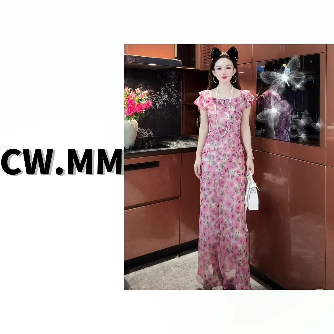 CW.MM 法式碎花飞袖袖气质荷叶连衣裙