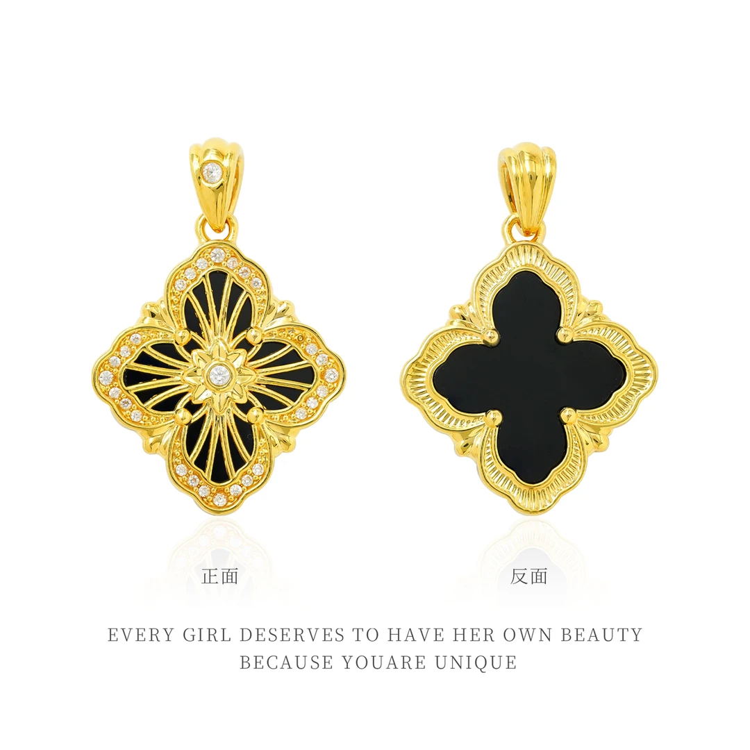 通体18k金黑玛瑙布契拉提吊坠-花丝（重金版）【QL06332-1】