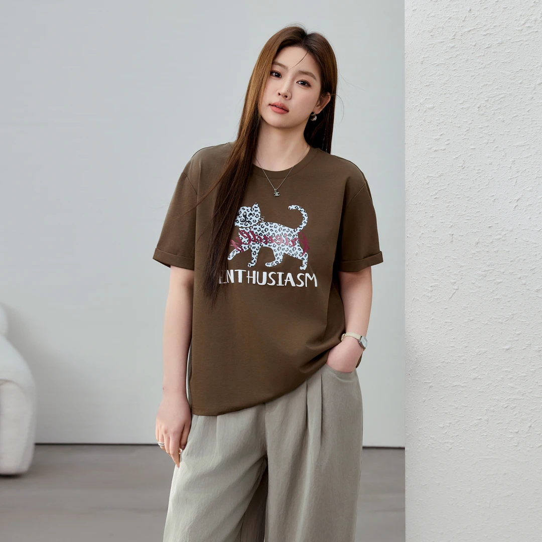 【休闲减龄T恤】纤莉秀E大码女装宽松显瘦休闲气质优雅短袖QK0501