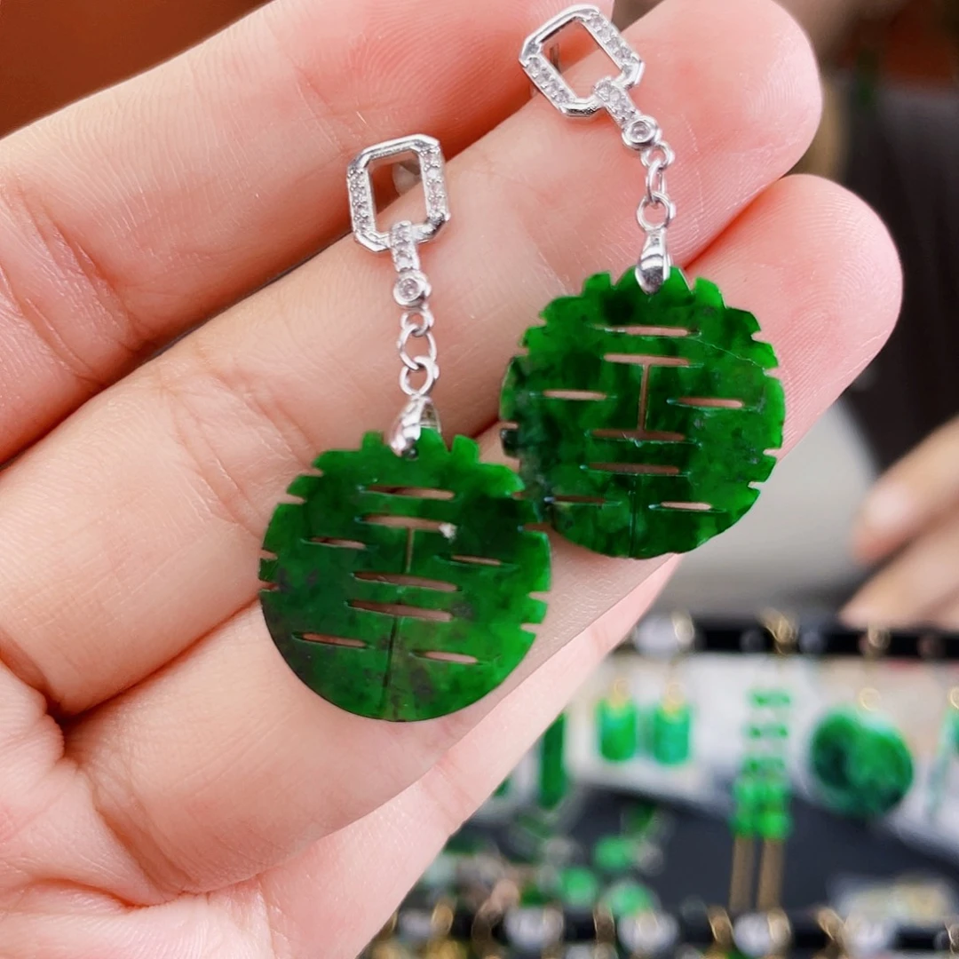 银S925镶嵌翡翠耳饰