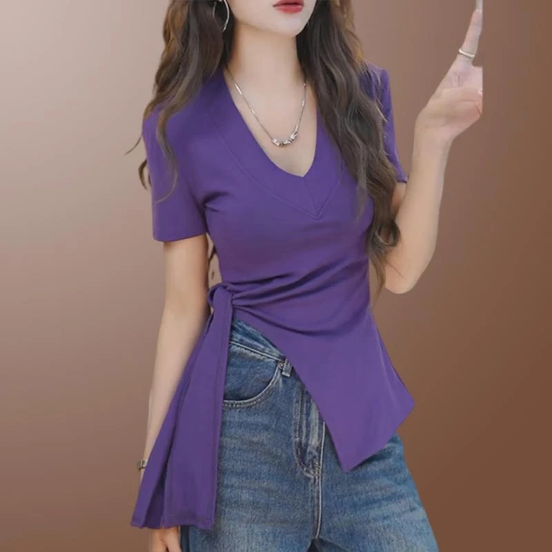 香朵儿韩系通勤简约高级感上衣2025年夏季新款宽松V领时髦上衣女