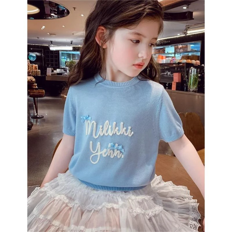 暖【亲子装】女童短袖夏2025新款韩版儿童休闲上衣简约薄款针织T恤