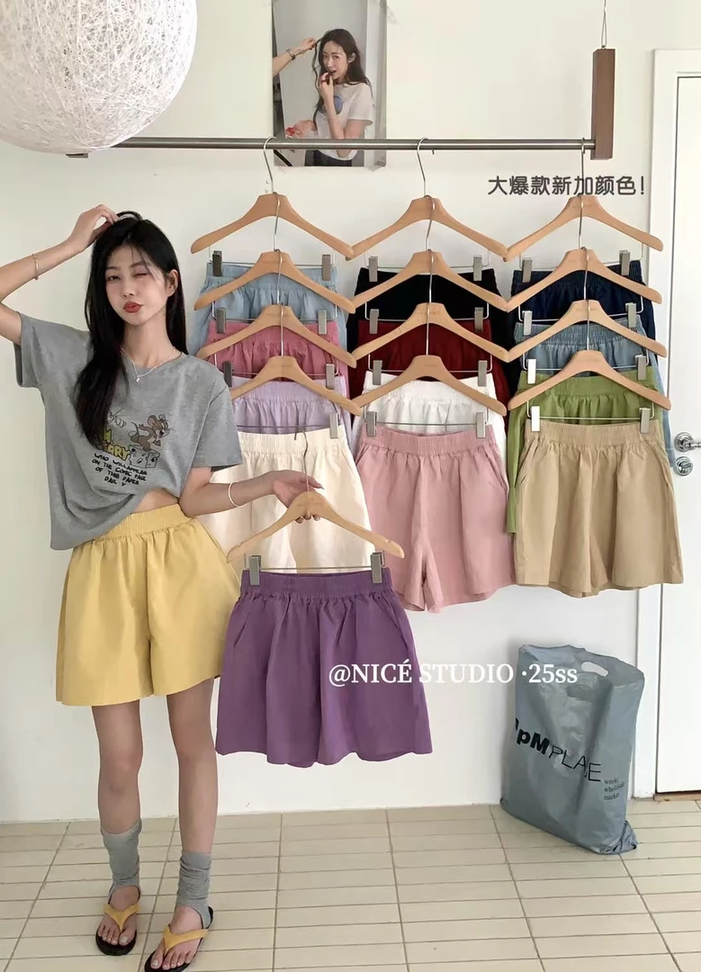 乐缘夏季新款韩版时尚显瘦减龄松紧腰百搭休闲短裤*0413